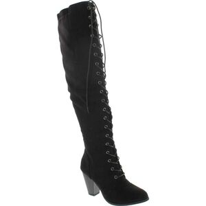 JustFab Black Lace-Up Heeled Boots